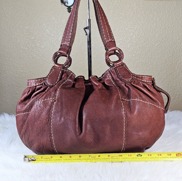 Vintage Lucky Brand Brown Distressed Pebbled Leather Drawstring Shoulder Bag - Picture 2 of 9